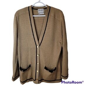 Ancora Vintage Wool Womens Ribbed Cardigan Sweater Sz 14 Buttons & Front Pockets